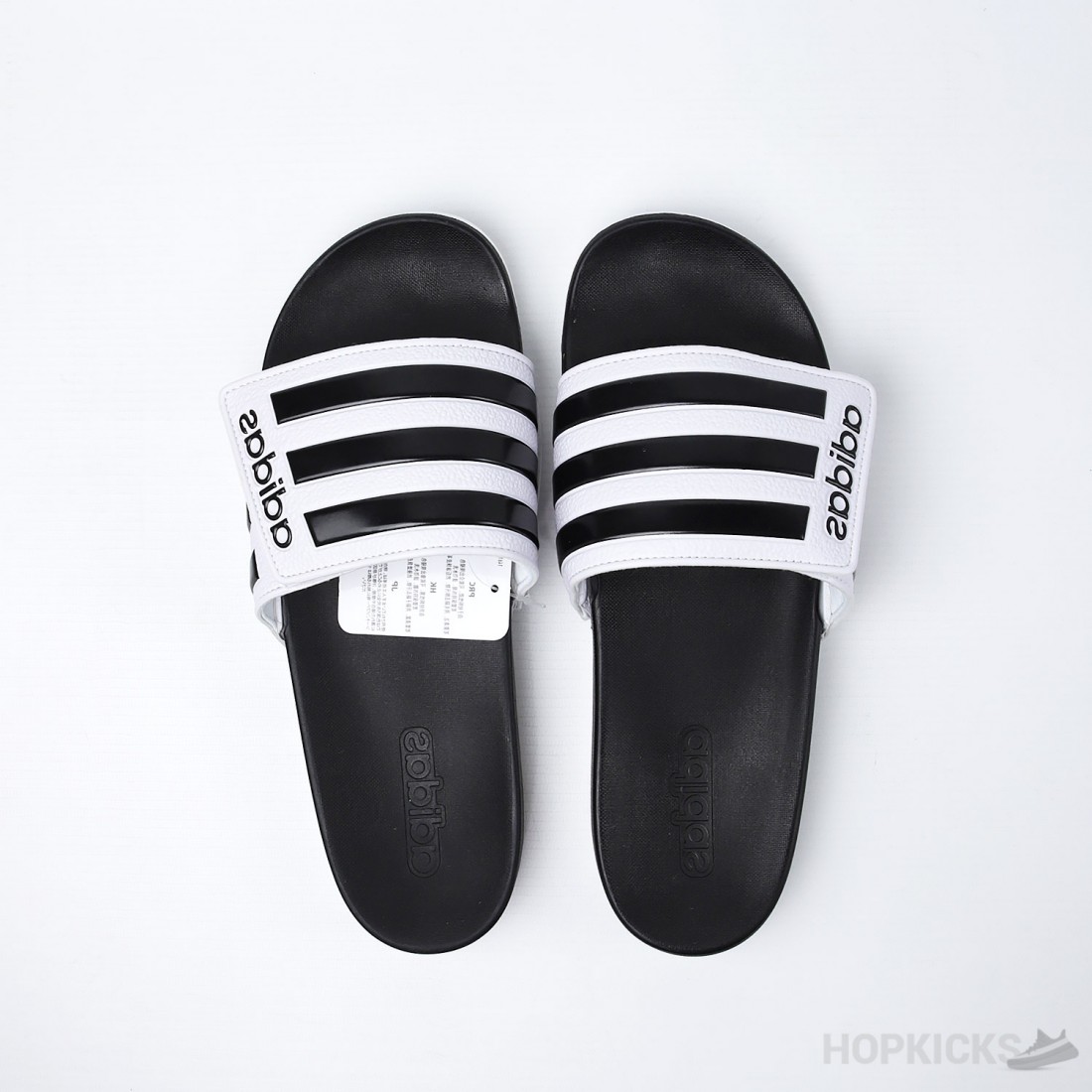 black and white adilette slides